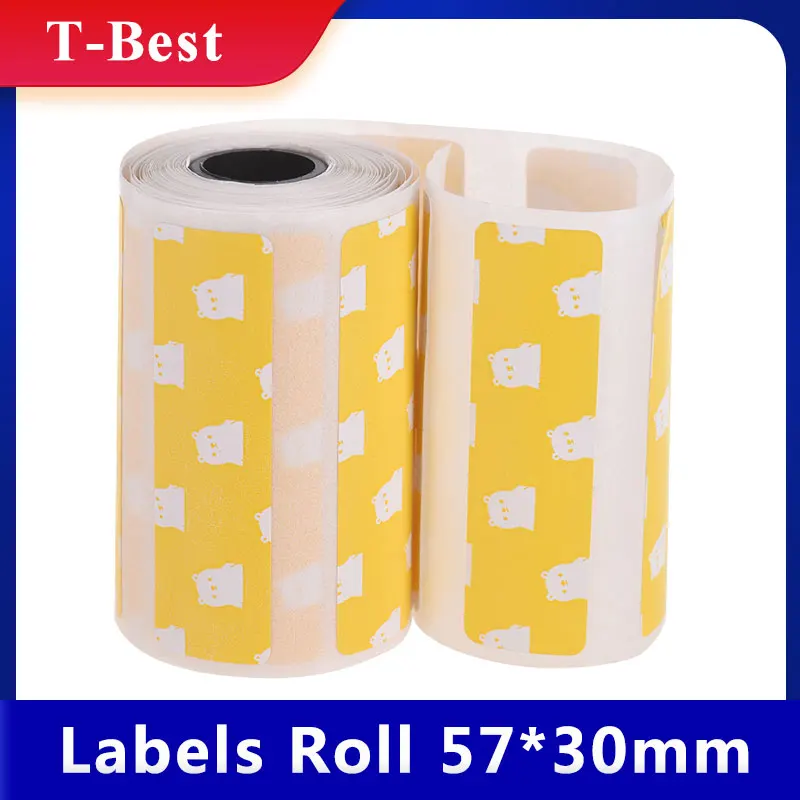 Rollo de etiquetas térmicas de dibujos animados, pegatina adhesiva resistente, impresión transparente para PeriPage A6, 1 rollo, 57x30mm (2,17 x pulgadas)