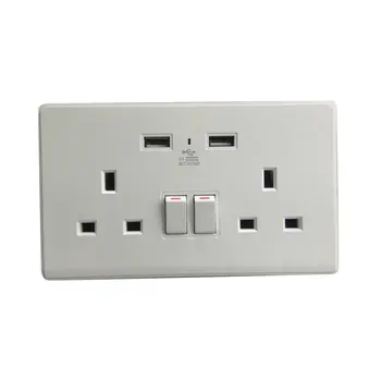 

wall switch socket smart socket switch 2100mh Brushed UK Double British Standard Usb Socket White Button
