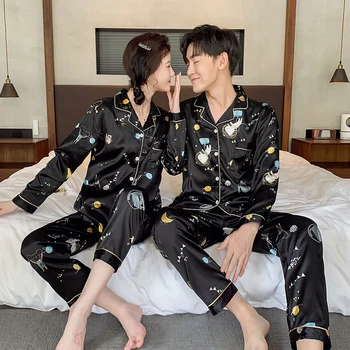 

Pajama Sets Men Comfortable Silk Button Sleepwear Plus Size 3XL Casual Simple Turn-down Collar Male Pajamas Korean Style Leisure