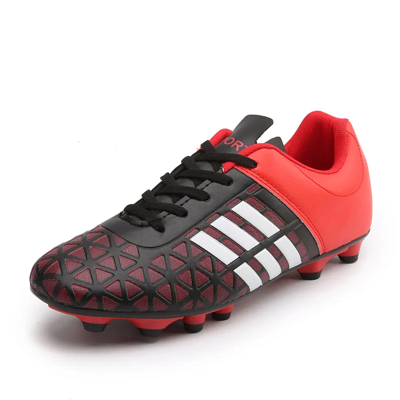 Mens Football Boots Soccer Cleats Boots Long Spikes TF Spikes Ankle High Top Sneakers Soft Indoor Turf Futsal Soccer Shoes Men - Цвет: 1610 red