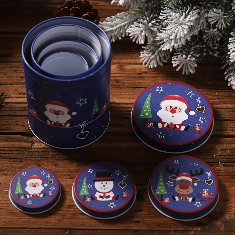 

4Pcs/Set Round Shape Tinplate Empty Tins Storage Jar Containers navidad Christmas ornaments Christmas decoration for home