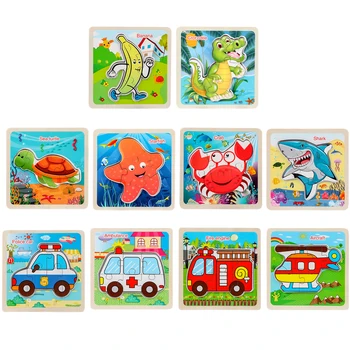 

DIY Assembly Toys 3D Wooden Puzzle Stereoscopic Handmade Assembled Animal Fruit Recognize Jigsaw Puzzle Board Model Kids Educati