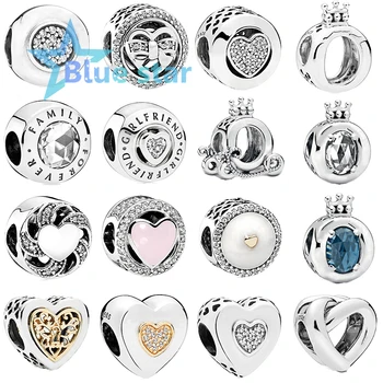 

Bule Star 100% 925 Sterling Silver pandoras Locked Hearts Polished Crown O Carriage Wonderful Love Knotted Heart Charm