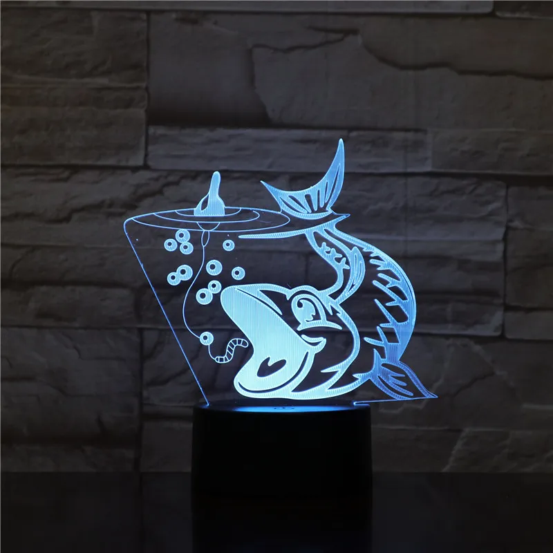 7 цветов в форме рыбы светодиодный 3d-ночник RGB настроение животное USB сенсорный Настольная лампа для дома спальни вечерние декор для детей подарок падение 1545