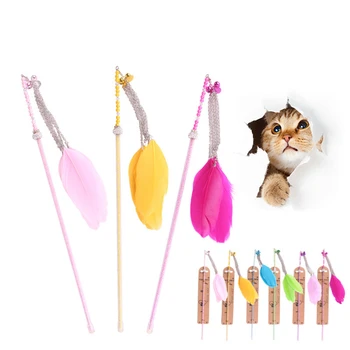 

Colorful Feather Bell Cat Teaser Wand Plastic Long Rod Funny Cat Stick Kitten Interactive Scratching Play Toy Cats Supplies