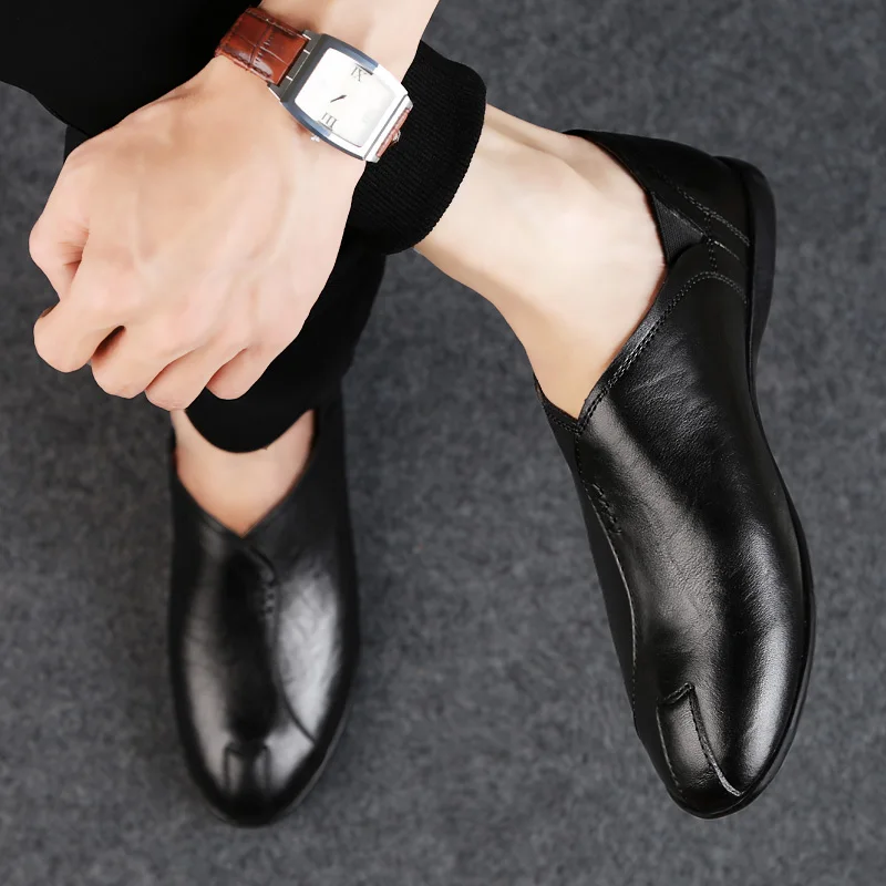 Туфли мужские из натуральной кожи без застежки лоферы повседневная обувь для