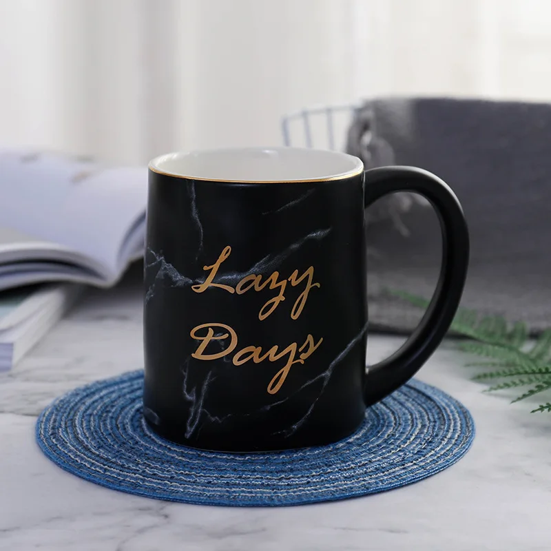 black 500ml mug Мраморный зернистый керамический Набор кружек для кофе контур в золотом Бизнес офис чашка для молока и чая стакан креативный Европа кружки 250/500 мл - Цвет: black 500ml mug