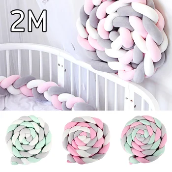 

2M Long Knitting Cushion for Baby Bumper Bed Protector Colorful Braid Knot Cushions Child Kids Bed Room Decor