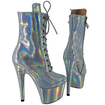 

Leecabe Silver holo 17CM/7inches Pole dancing shoes High Heel platform Boots Pole Dance boot