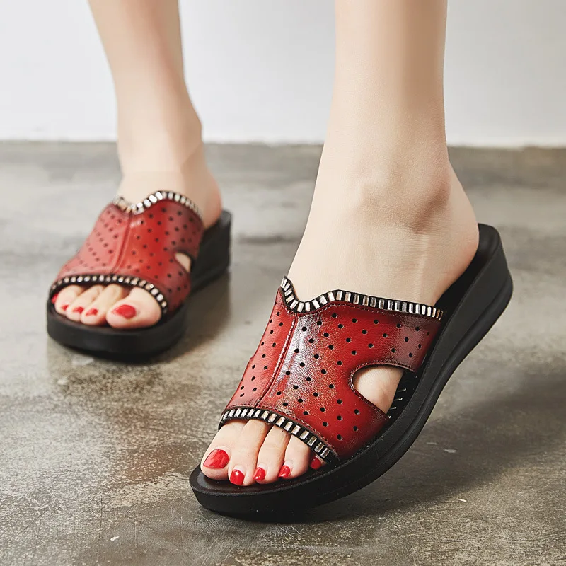 

2020 Summer Women Sandals Female Leather Open Toe Thick Bottom Beach Shoes Women Casual Platform Flat Slippers Summer Shoes