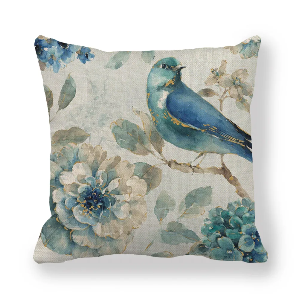 Sofa decorative pillowcase plant series pillow case living room decorative flowers fruit printed linen pillowcase450x450mm