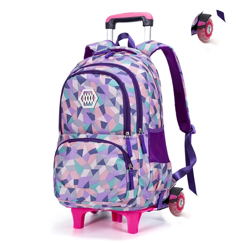 Лидер продаж Съемный Детский Школьный рюкзак с 2/6 колесами для девочек, детская сумка на колесах, рюкзак для путешествий - Цвет: Фиолетовый