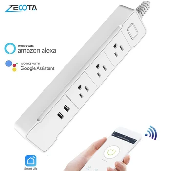 

WiFi Smart Power Strip Surge Protector 3 AC Outlets US Plug Sockets with USB Remote Voice Control work Alexa Google Home