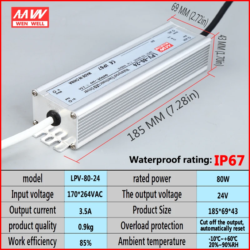Водонепроницаемый 80W24V импульсный источник питания LPV-80-24 открытый 24V3. 3A импульсный источник питания водонепроницаемый и водонепроницаемый трансформатор