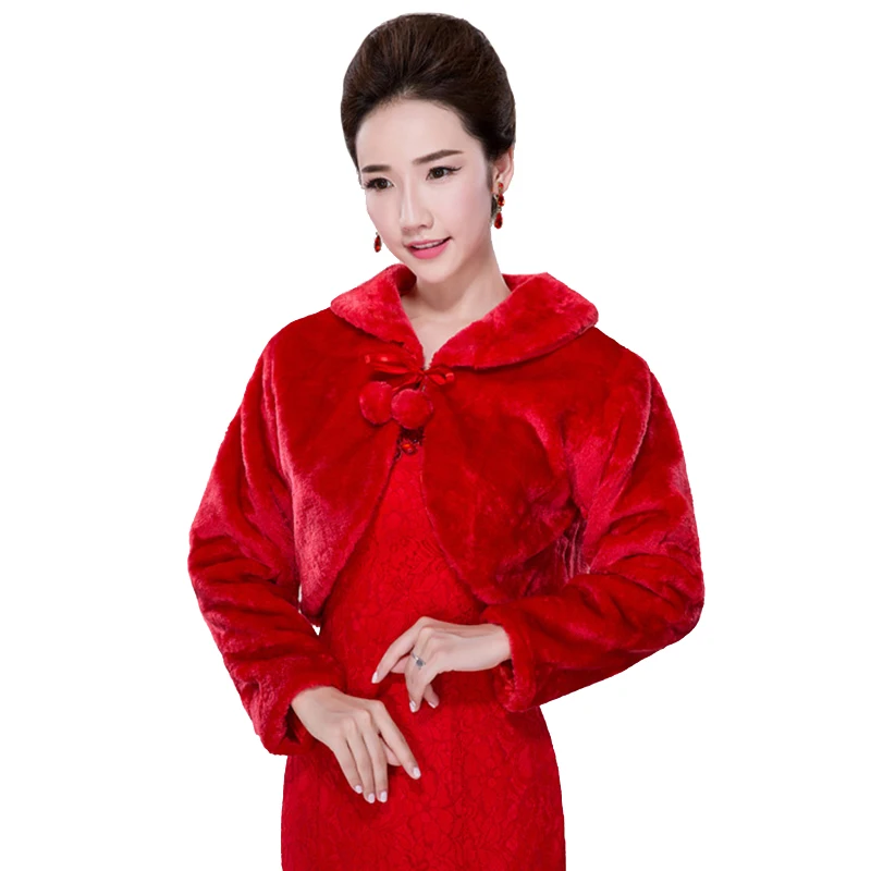 Красные женские меховые шали, накидка, накидка цвета слоновой кости, теплый плащ, пальто с длинными рукавами, меховое болеро, куртка, зимняя верхняя одежда, пальто - Цвет: Красный