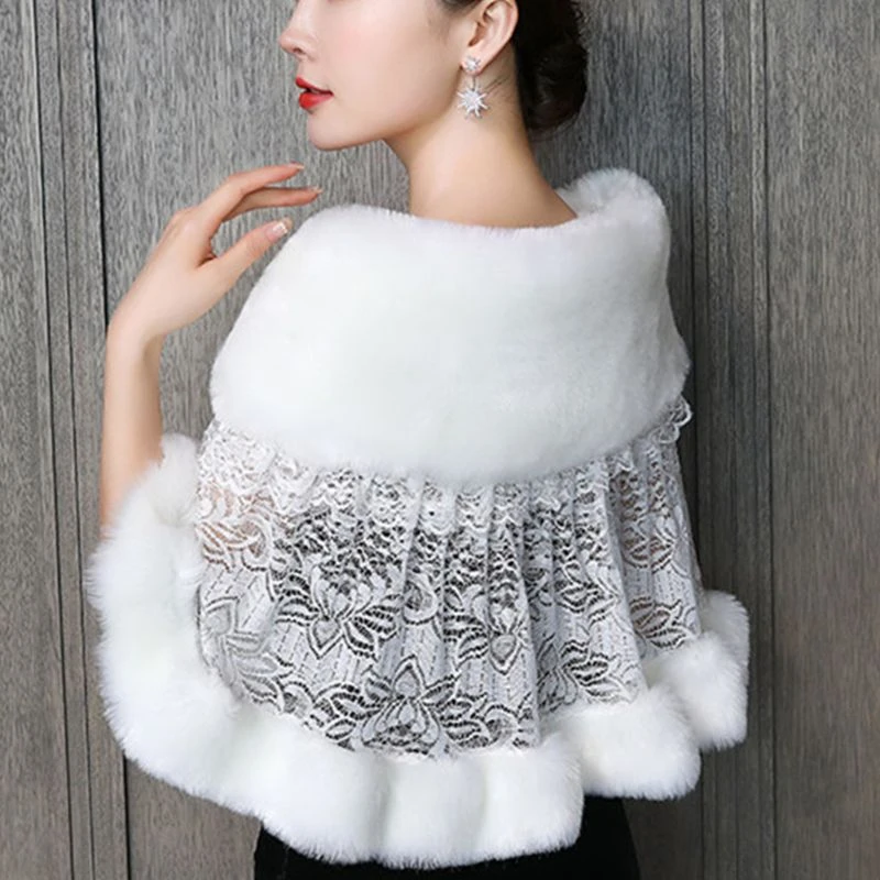 Kustlijn opleggen tack Vrouwen Winter Trouwjurk Sjaal Stola Warme Sjaal Wrap Fluffy Pluche  Splicing Bridal Bolero Haak Bloemen Lace Prom Party Cover|Bruiloft Jas /  Sjaal| - AliExpress