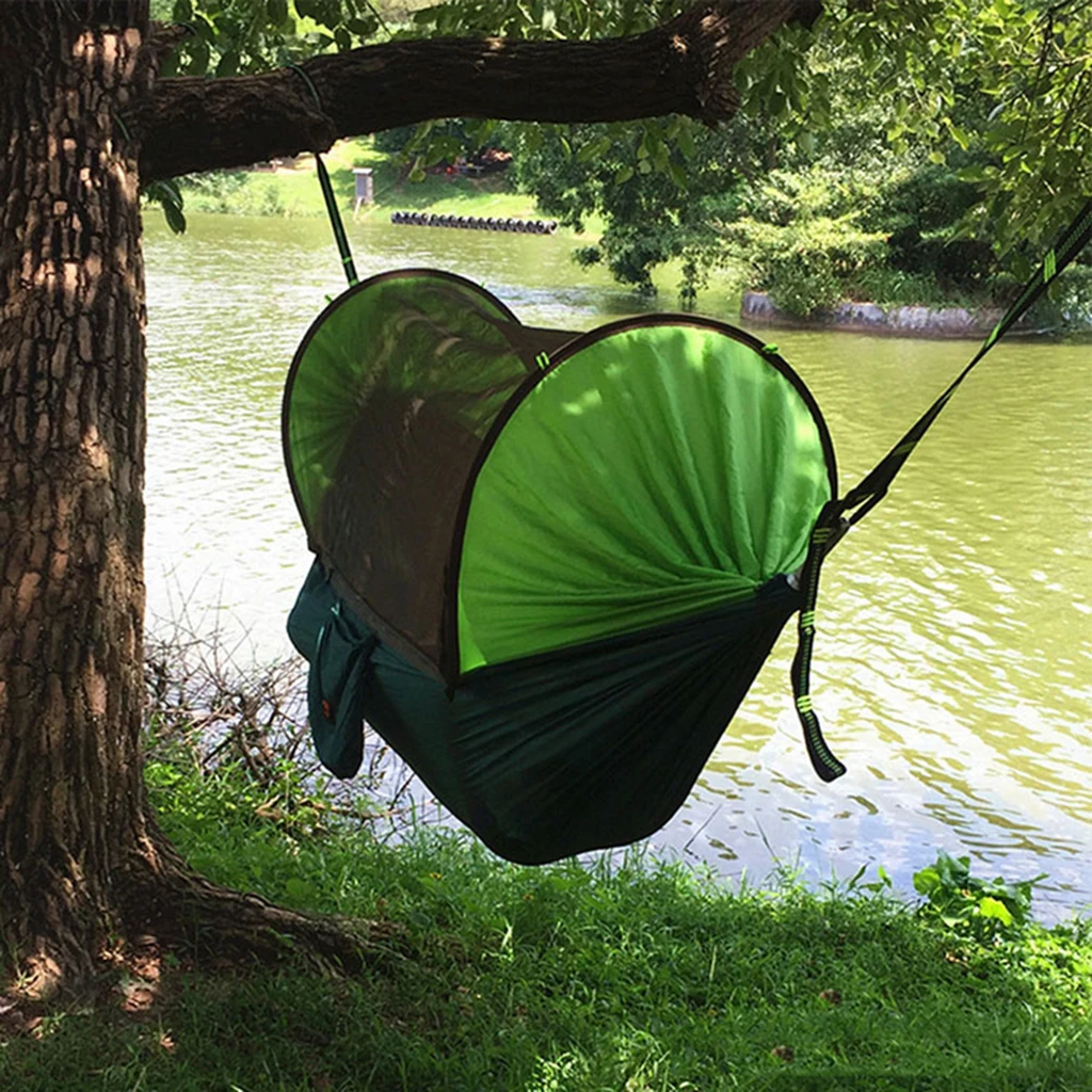 Camping Nylon Hammock Ultralight Portable with Mosquito Net Tree Straps for Outdoor Travel Backyard Hiking Climbing Trekking 