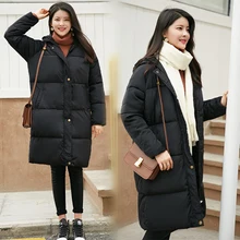 Зимняя длинная куртка, пальто для женщин с капюшоном, стеганая парка, пуховик размера плюс, женская теплая зимняя одежда, осенняя Женская одежда, корейский топ 81