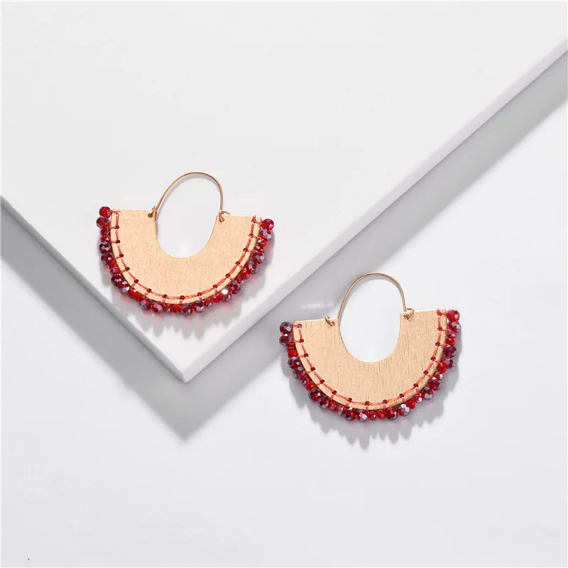 Gold Color Cryatsl Beads Earrings for Women Unique Fan Shaped Handmade Earring Bohemian Delicate Earing Wedding Jewelry