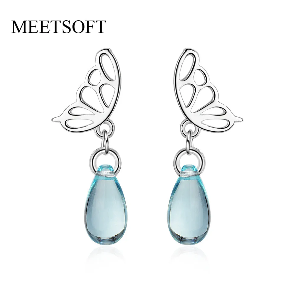 Женские модные серьги-капли MEETSOFT посеребренные серьги с кристаллами и крыльями