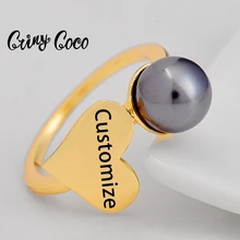 

Cring Coco Personalized Name Ring Trendy Black Pearl Heart Jewelry Hawaiian Micronesia Custom Letters Rings for Women Girls New