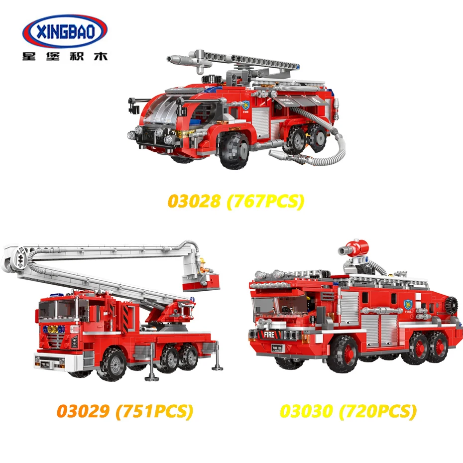

XINGBAO City Fire Fighting Series 3 Styles Fire Engine Fire Tanker Aerial Ladder Truck Sets Building Blocks Educational Bricks