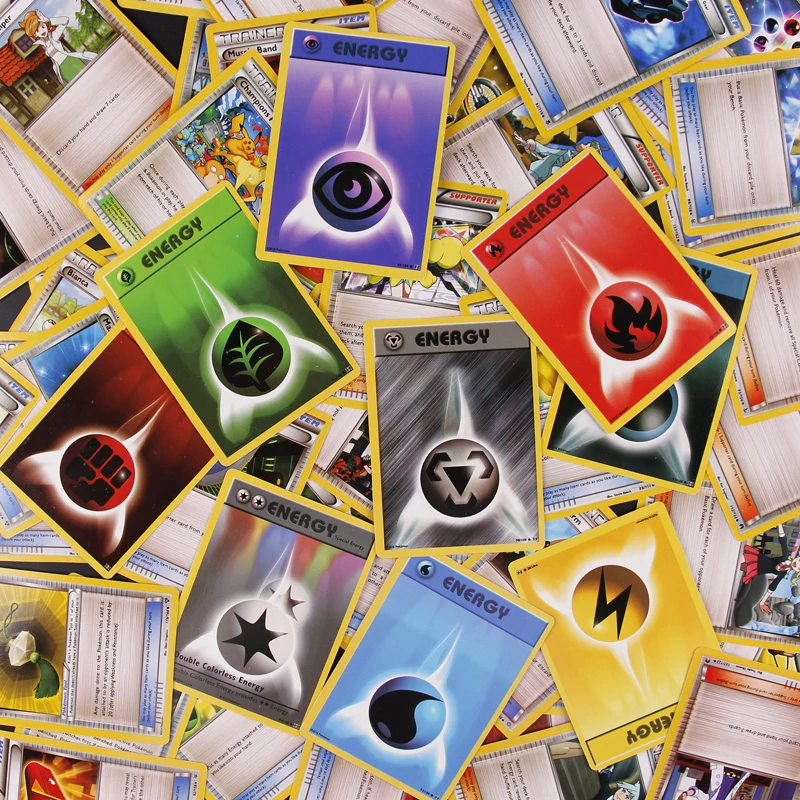 100PCS Pokemon Cards Flash Card Full Prop/Energy/Character Cards Game Collection Cards Gifts for Children