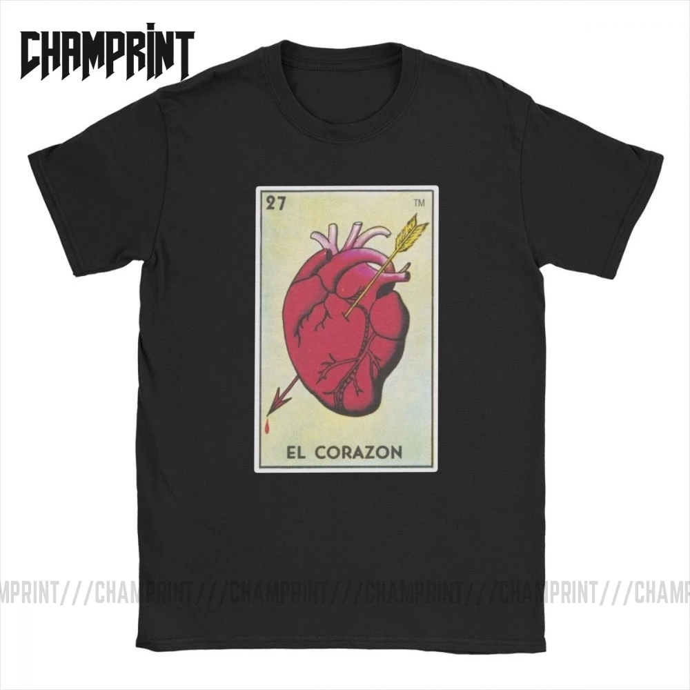 Мужские футболки El Corazon Loteria, мексиканское бинго, сердце, Таро, карта, футболка, хлопковые футболки, короткий рукав, стрела, сердце, топы, подарок|Футболки| | АлиЭкспресс