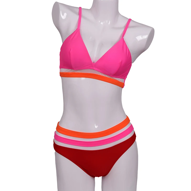 Riseado Push Up Bikini Set Mesh Swimwear Women Patchwork Swimsuits Sexy Biquini String Strap Beach Wear 2020 Summer Bikinis