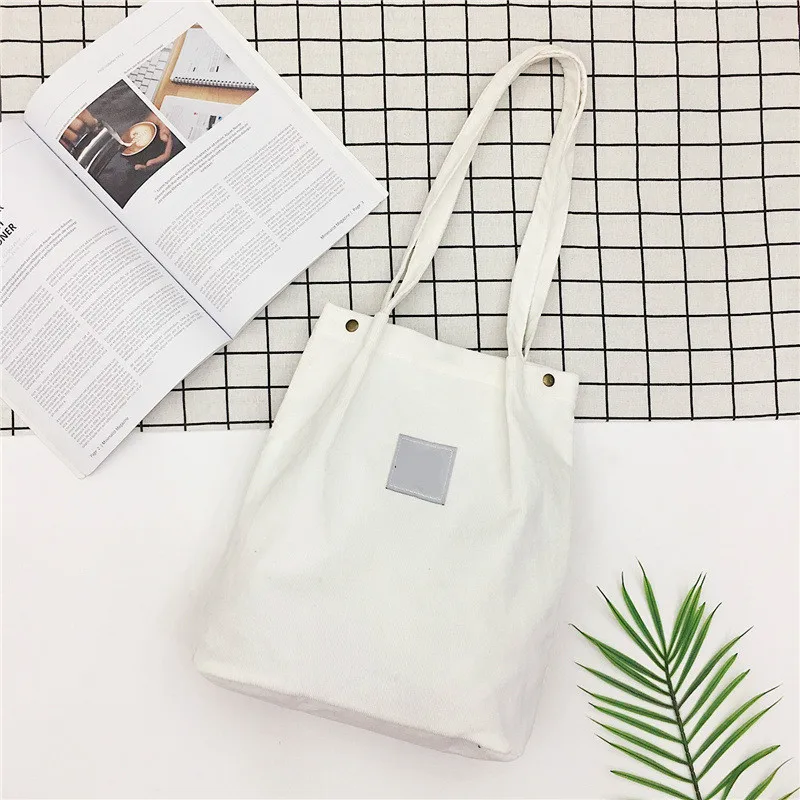 Вместительная женская Вельветовая Сумка-тоут, Женская Повседневная однотонная сумка через плечо, складная многоразовая Женская пляжная сумка для покупок - Цвет: White