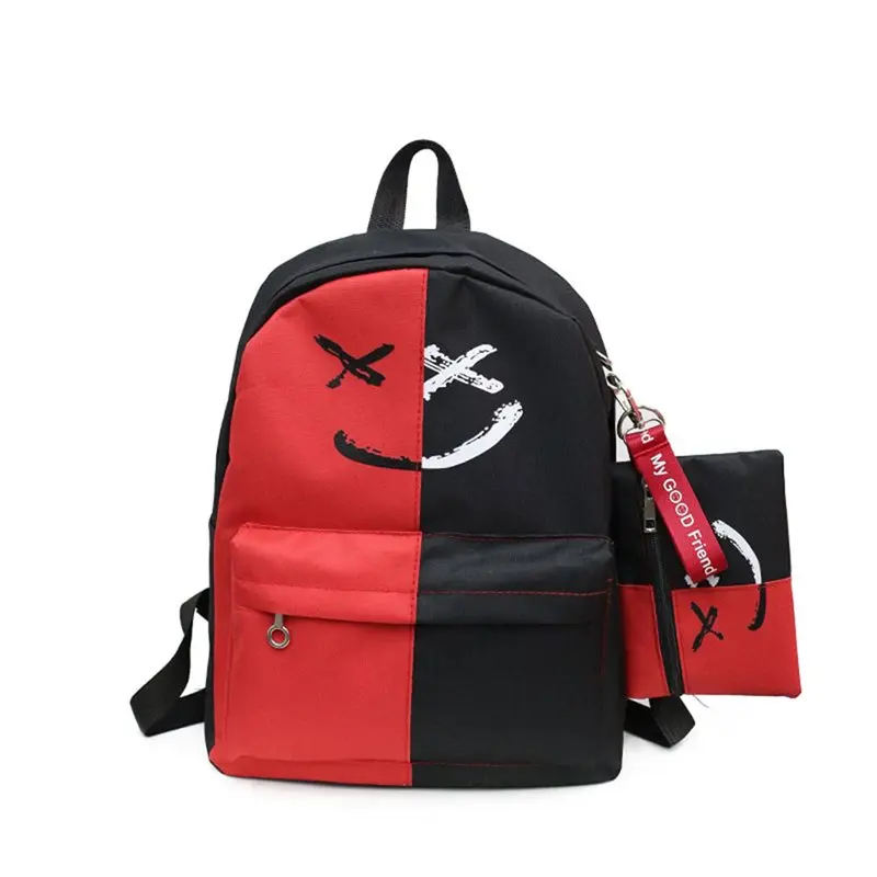 Новинка, повседневный холщовый рюкзак с принтом, высокое качество, унисекс, Harajuku, для девочек, модный, для путешествий, школьный, на плечо, черный, красный, сумка