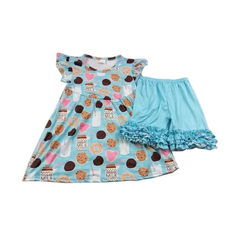 

Summer 2 Pieces Children Toddler Kids Clothes Set Little Baby Girls short T Shirt+Shorts Pants Outfit Cookies milk Clothing Set
