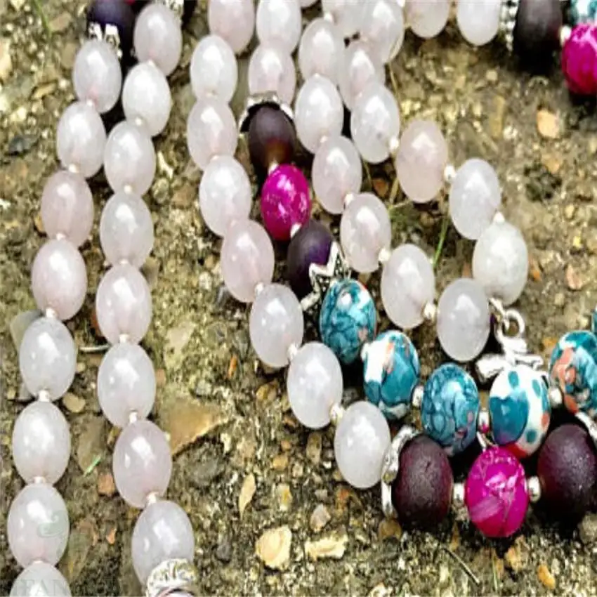 8mm Pink crystal Gemstone 108 Beads Tassels Mala Necklace MONK Wristband Reiki Chakas Handmade Buddhism chain Lucky natural pray