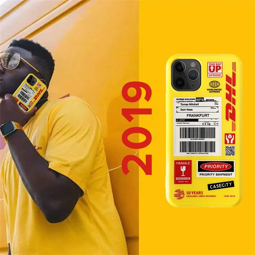 Забавный INS Dhl Bar Label мобильный чехол для телефона, чехол для Apple iPhone 11 11PRO MAX 6 7 8 plus, блестящий ТПУ глянцевый рельефный чехол-накладка