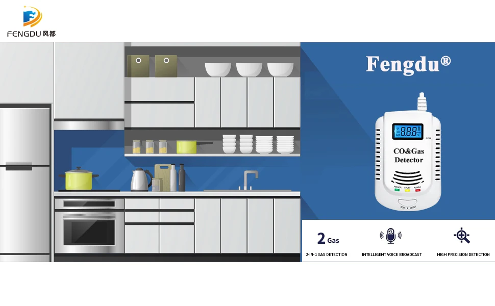 Detector de Alarme Monóxido de Carbono Detectores de Gás Composto com Display 2 em 1 Plug-in Explosivo Cozinha Casa Metano Alarme Led co & 2 Sensor e detector
