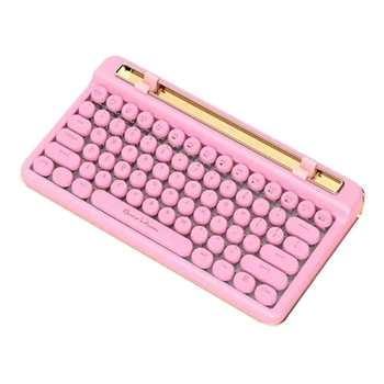 

76-Key Bluetooth Wireless Wired Dual-Mode Mechanical Keyboard Multi-Function Rechargeable Keyboard with Stand (Pink)