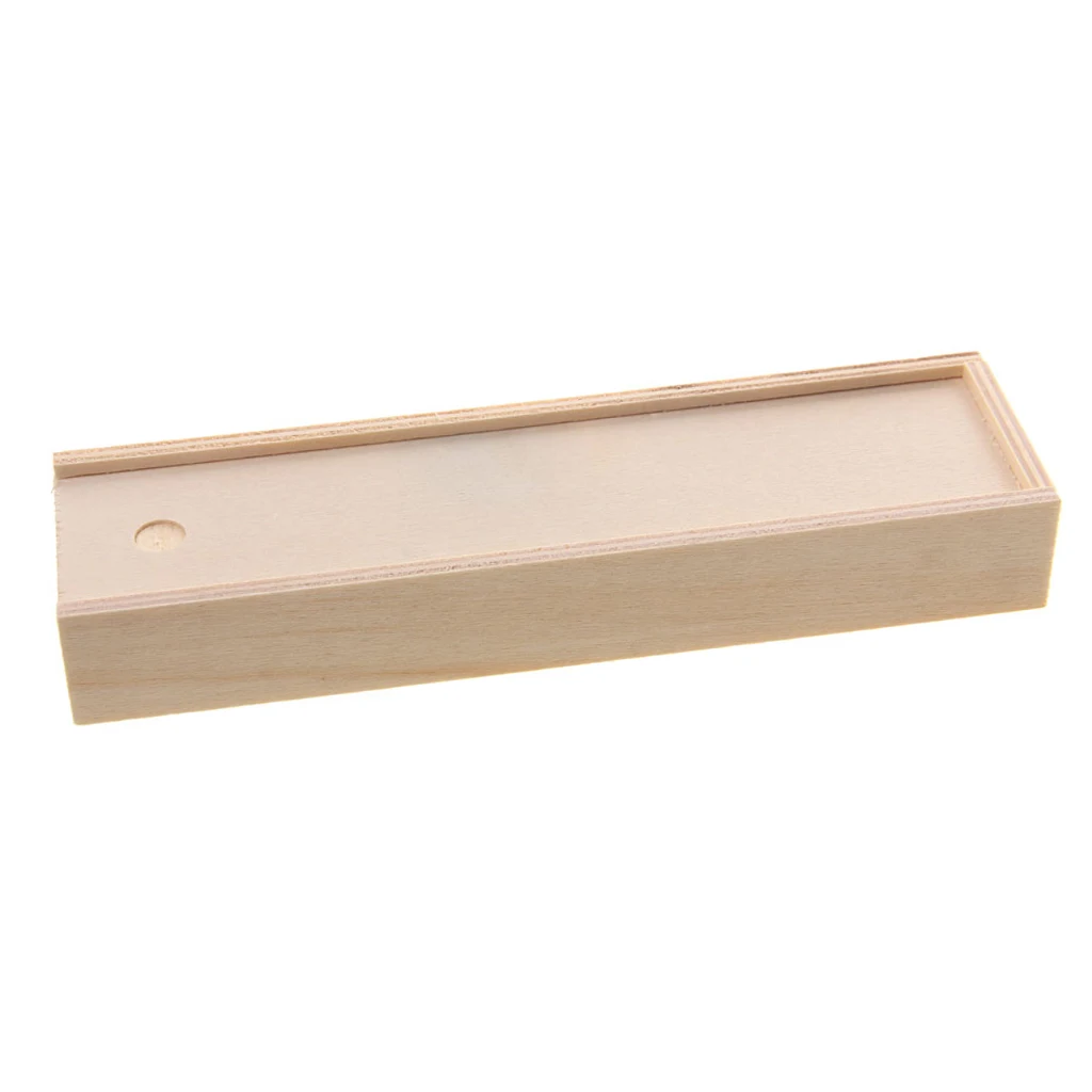 Natural Unfinished Wood Storage Box Rectangle Pencil Case for DIY Art Craft