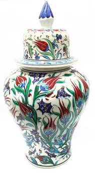 

30 cm Covered Ceramic Vase Traditional Kutahya Ceramic Ottoman Anatolian Turk Coffee Cup