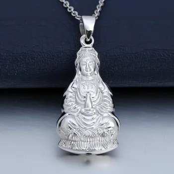

Good Luck Platinum White True Solid Gold PT950 Guanyin Buddha Pendant for Women Female Girl Charm Necklace Fine Office Jewelry