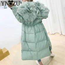 YNZZU новая зимняя Роскошная однотонная куртка большого размера, натуральный мех, воротник, Теплый Женский пуховик, длинное легкое пуховое пальто, верхняя одежда женская A1185