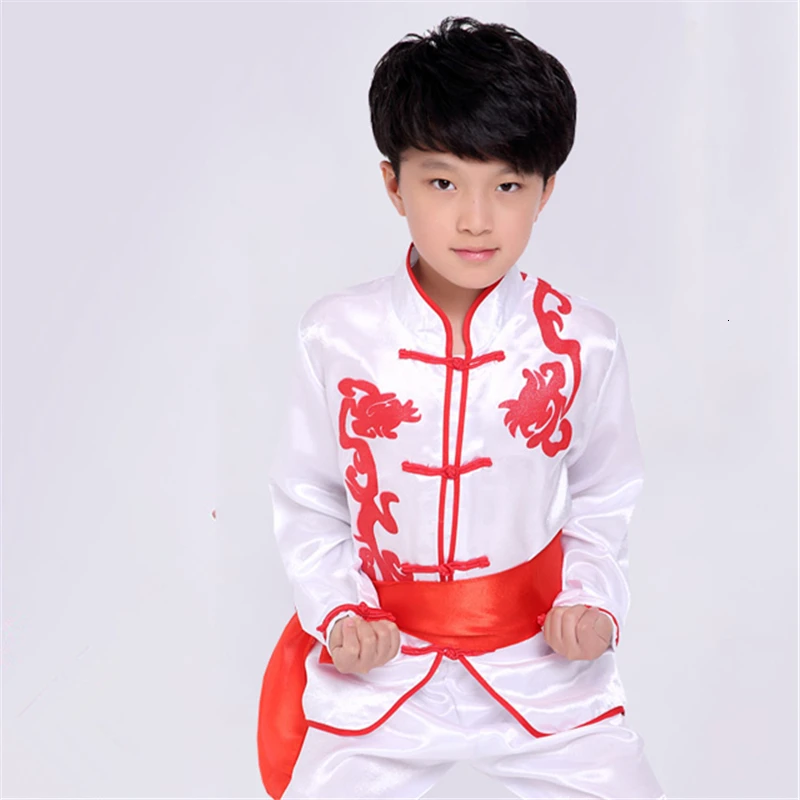 Traditional Chinese Style Kung Fu Wushu Clothing Kids Stage Party Performance Team Dance Wear Hanfu Tai Chi Competition Uniforms - Цвет: White long