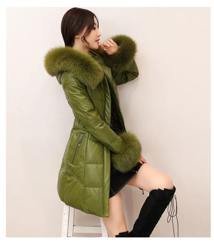 winter sheep skin leather leather leather jacket and long sections down jacket 930