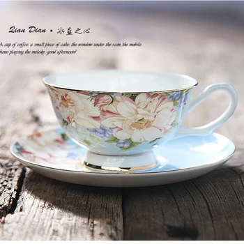 

180 ml Flora Classical Bone China Coffee Tea set with spoon Gilt Luxurious British Black Tea Cup new year gift
