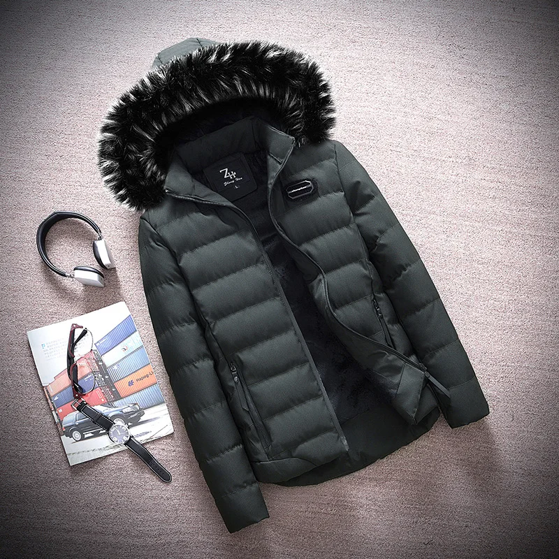 2019 модные зимние куртки мужские пальто с капюшоном с меховым воротником британская Толстая теплая парка мужские пуховики
