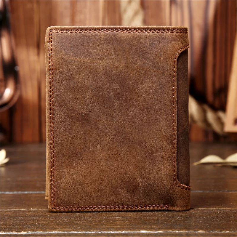 GROJITOO Crazy Horse Wallet Cowhide Leather Men Wallet Multi-card Holder Genuine Leather Wallet Large Capacity Vintage Purse Men