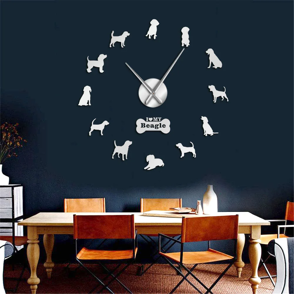 

Small Hound Dog Breed English Beagle DIY Wall Art Giant Silent Frameless Large Mute Wall Clock Beagle Dog Pet Lovers Home Decor