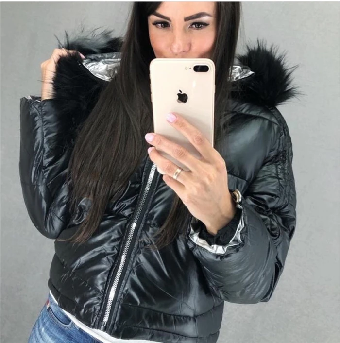 Пальто с капюшоном теплое зимнее пальто для женщин короткое яркое кожаное розовое хлопковое пальто парки Женская зимняя куртка женская парка меховой воротник XL