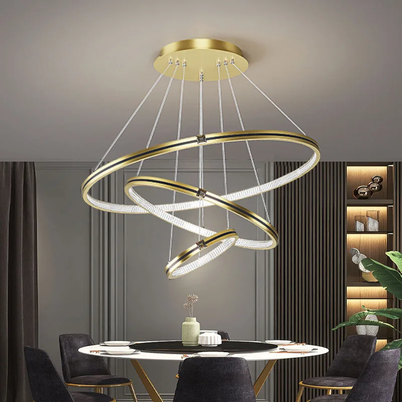 

Nordic Minimalist Luxury Black Gold 3 layer Round LED Chandelier for Bedroom Living Dining Study Room Loft Home Indoor Lighting