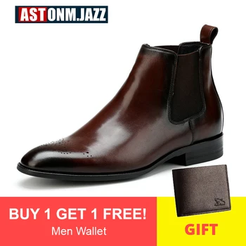 

Casual Chelsea Boots Men Black Mens Leather Ankle Boots Genuine Leather Slip On Comfortable Snow Winter Boots' Men Big Size 11