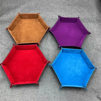 

Hexagon Dice Strorage Boxes Tray Holder Collapsible Rolling PU Leather Storage Foldable Desktop Container Storage Organizer
